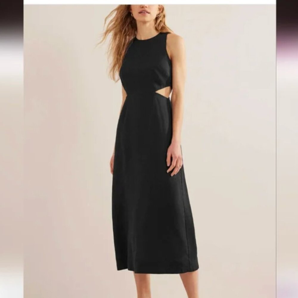 BODEN Women's Cut Out Linen Midi Dress Black Sleeveless Size 10 Regular